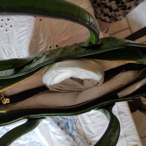 Green Croc Embossed Leather Satchel Shoulder Statement Bag. Quiet Luxury. - Picture 5 of 11